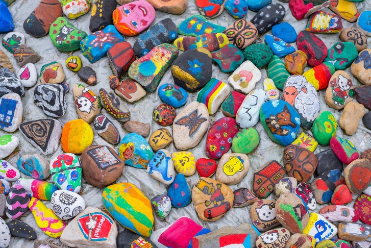 Nice painted colorful pebbles with bright colors.