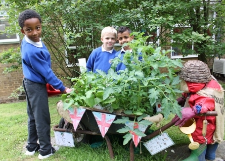 Midfield Primary School children in their garden