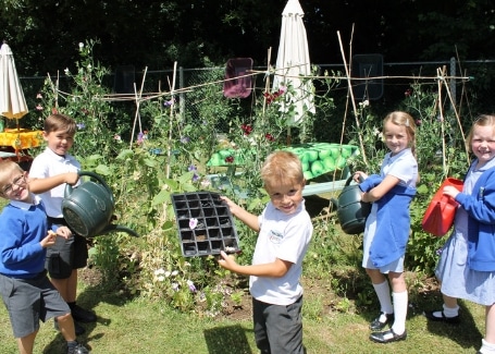 Midfield Primary School children in their garden