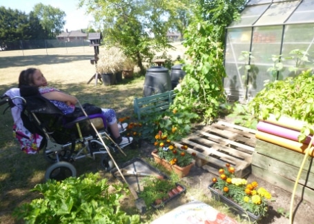 A Clare School's student gardening outstide their greenhouse, the story of their Cultivation Street garden without boundaries, accessible to all