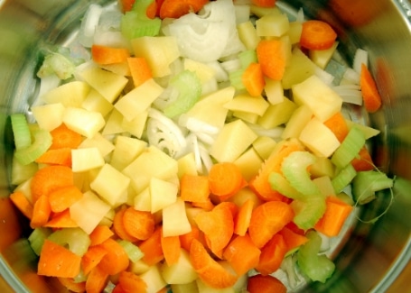 Chopped vegetables, ingredients for Cultivation Street wholesome vegetable soup, a delicious soup to be enjoyed from your garden produce