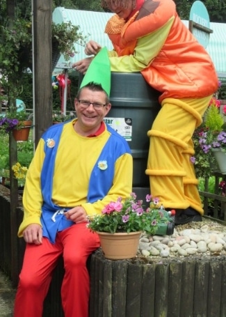 Cultivation Street Ambassador Gary Bissett from Inver Garden Centre dressed for his bug and gnome hunt