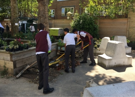 Hammersmith Academy students working in their Cultivation Street garden