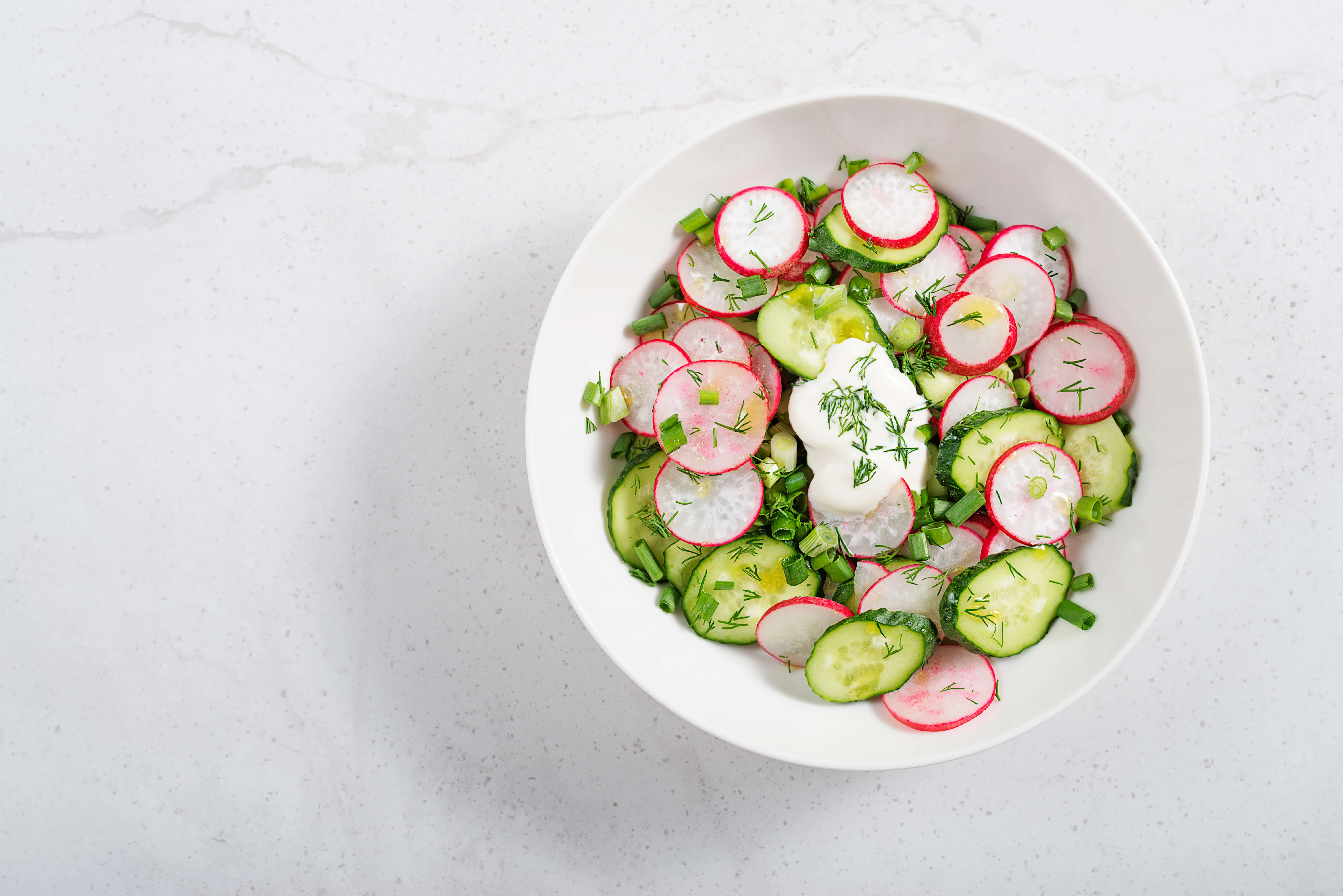 Fresh organic radish salad. top view.