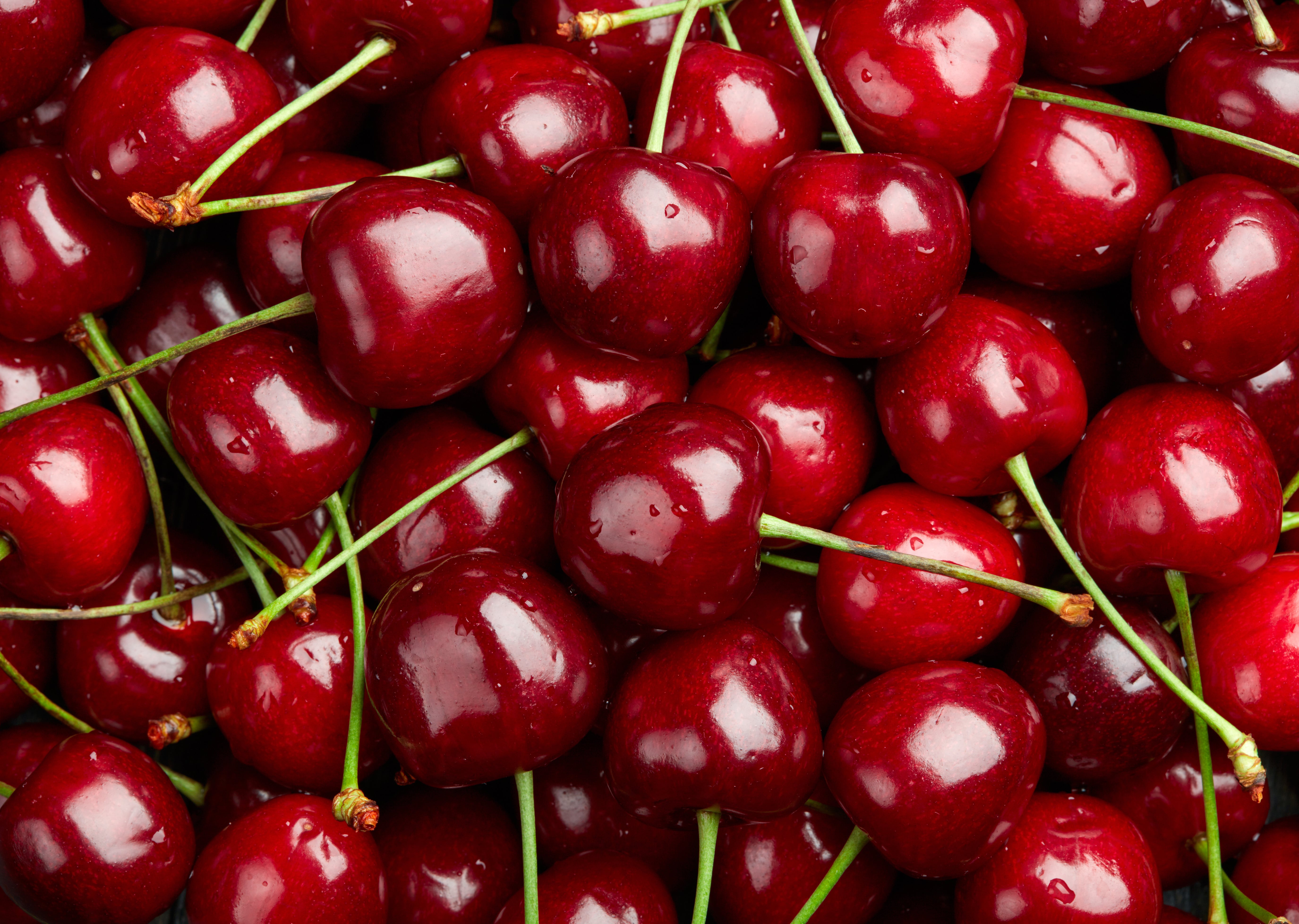 Cherry Background.  Sweet organic cherries on market counter