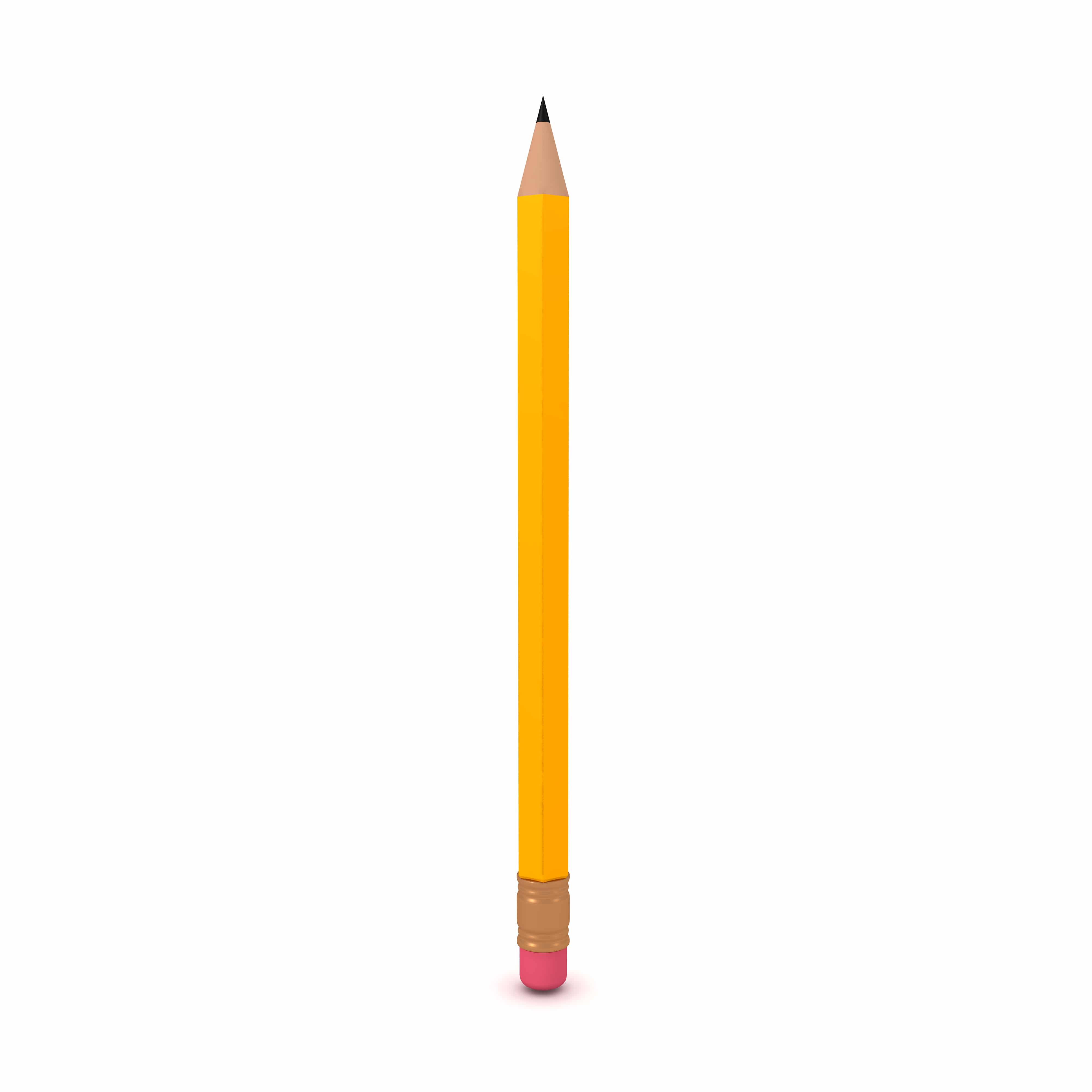 3D illustration of a vertical number two pencil. 3D Rendering isolated on white.