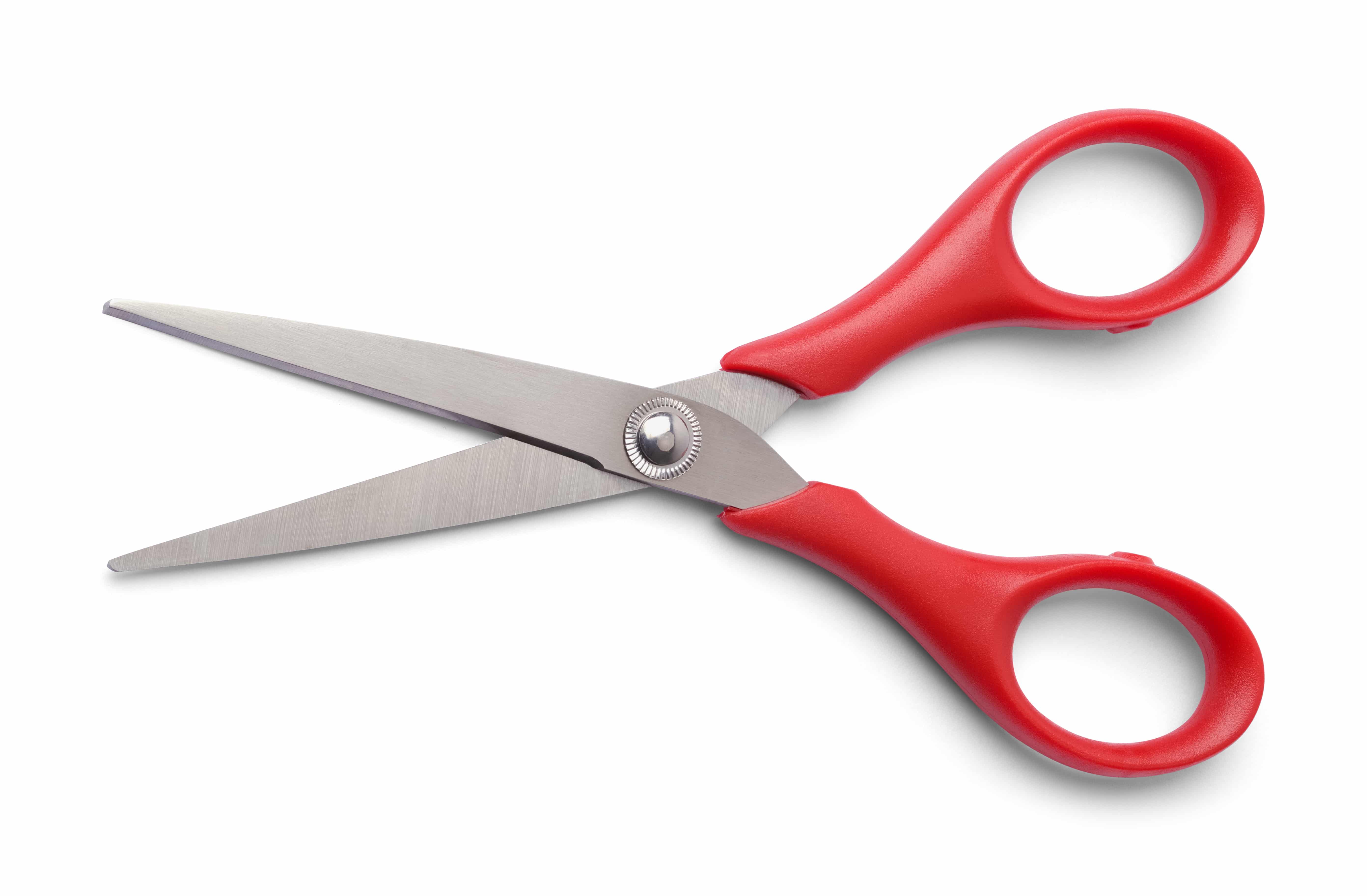 Pair of Red Scissors Open Isolated on White.