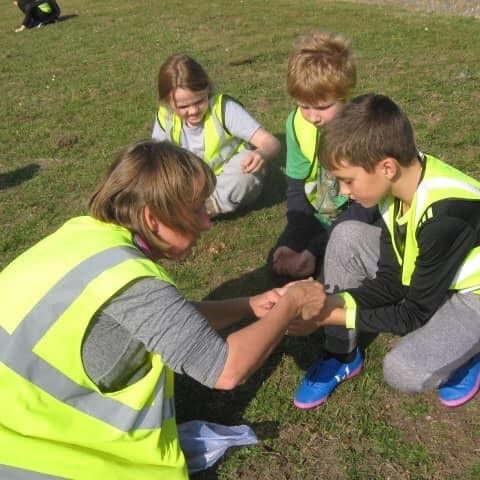 Miss Collins With Sandown School children planting crocus bulbs